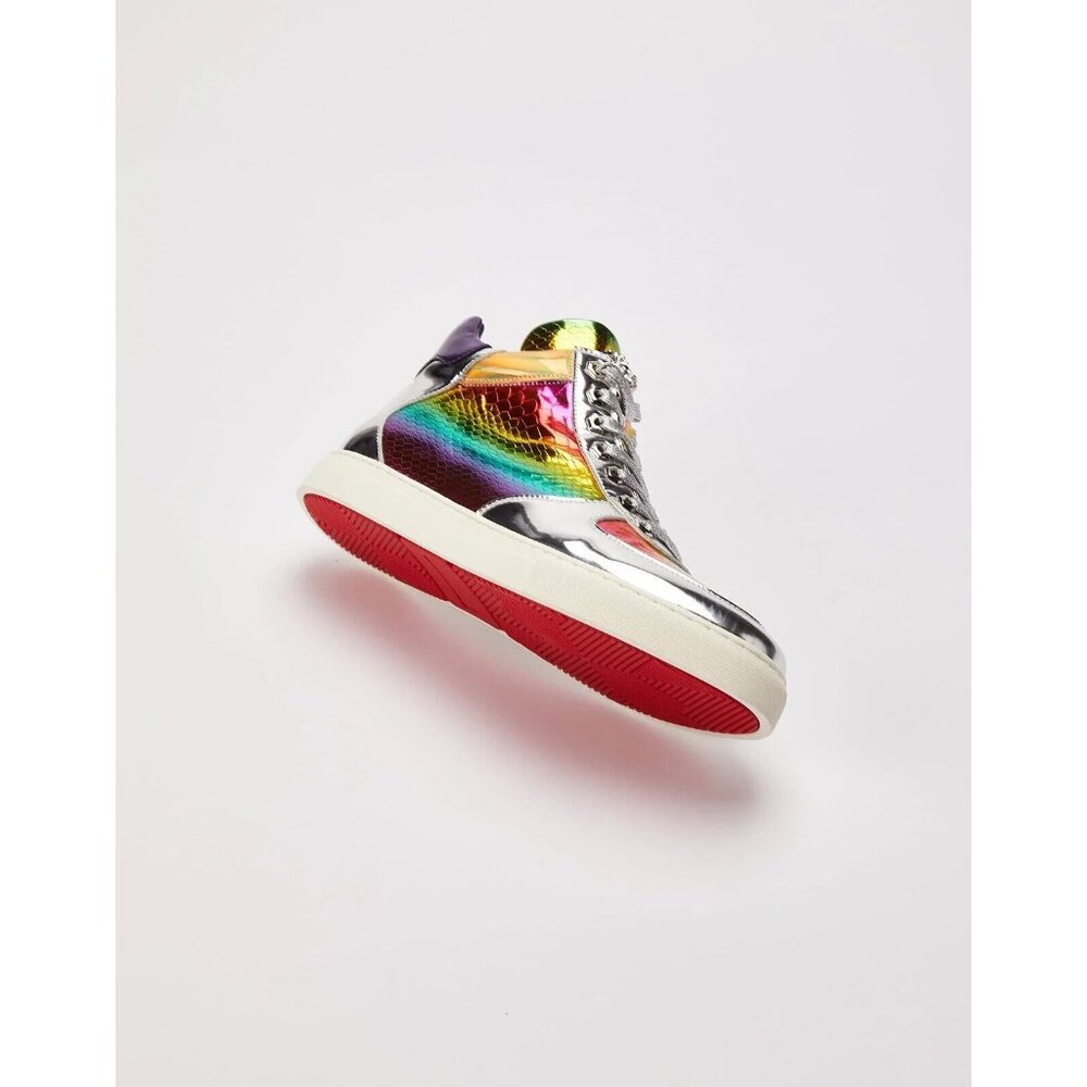 Aurelio Garcia High Top Sneaker Mens 9 Silver Rainbow New Snake Hi Sil/Multi‎ - Picture 8 of 9